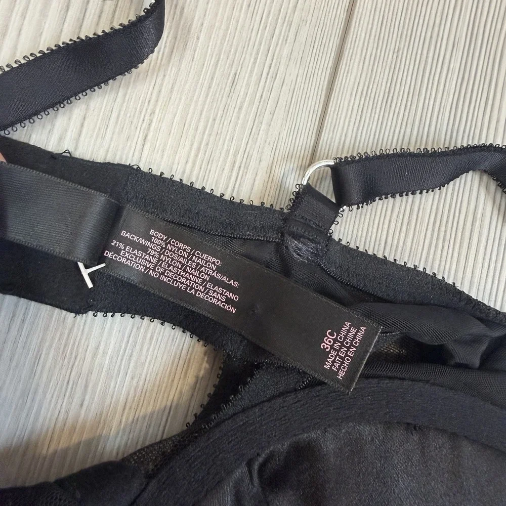 Victoria Secret Black Garter Slip Chemise Babydoll 36C Underwire Y2K Lace‎